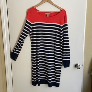 100 percent cotton dress navy blue with coral in good condition